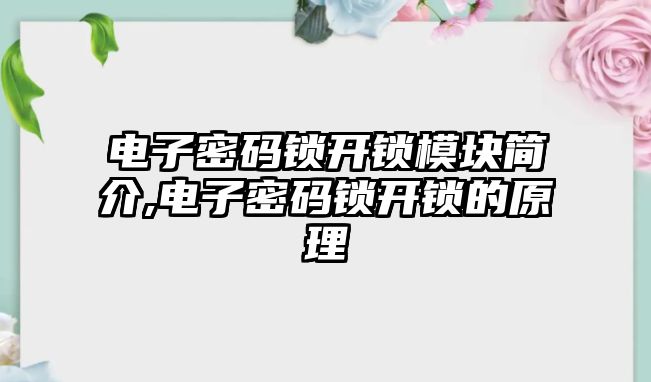 電子密碼鎖開鎖模塊簡介,電子密碼鎖開鎖的原理