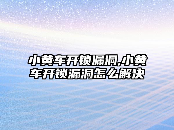 小黃車開鎖漏洞,小黃車開鎖漏洞怎么解決