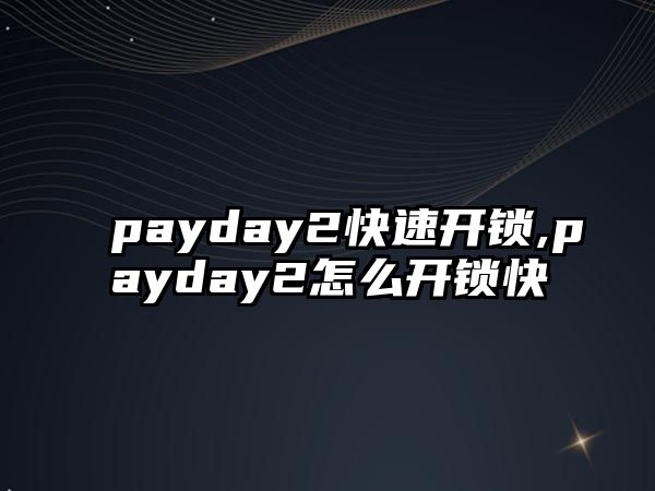 payday2快速開(kāi)鎖,payday2怎么開(kāi)鎖快